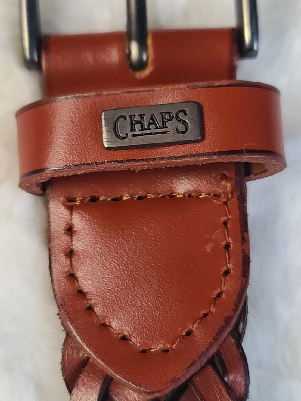 Chaps Braided Leather Belt in Chestnut Brown with Black Buckle